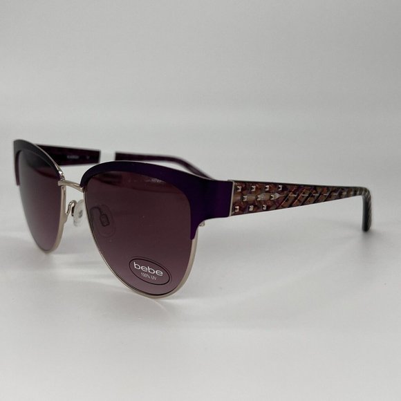 Bebe BB7208 710 Sunglasses Square Cat Eye Metal Gold Purple Berry 55-16-135 $199 main image 4